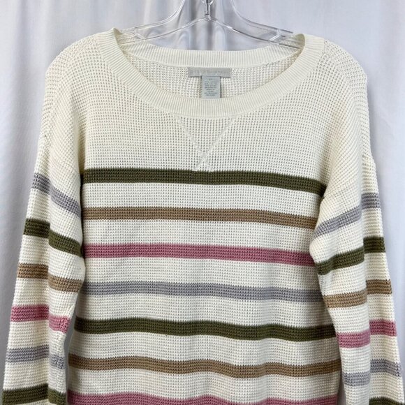 Design History Women’s Long Sleeve Round Neck Tight Knit Sweater Ivory/Multi XS - Picture 2 of 8